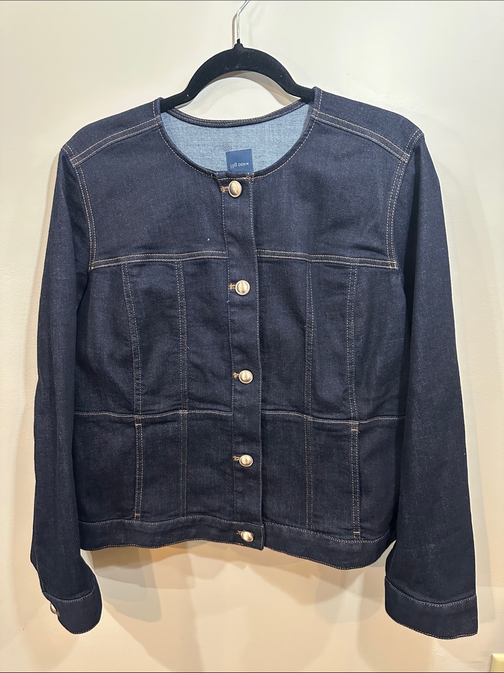 NWT J. Jill Dark Indigo Collarless Denim Jacket